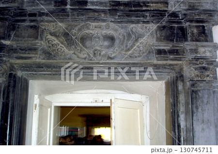 Black Stone Door Portal of Pidhirtsi Castle Showcasing Historical Elegance and Intricate Design 130745711