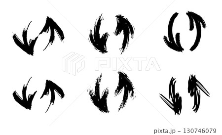 Waste reuse and recycle, save environment concept, recycling and garbage cans collection, collection of arrows in the form of waste recycling sign, two black arrows drawn in ink form circle Waste reuse and recycle, save environment concept, recycling and garbage cans collection, collection of arrows in the form of waste recycling sign, two black arrows drawn in ink form circle 130746079