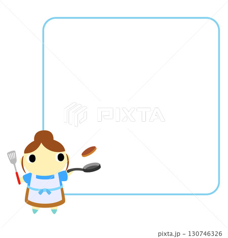 料理をするエプロン姿の女性 フレーム付 料理をするエプロン姿の女性 フレーム付 130746326