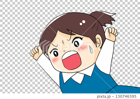 An angry woman shouting something and raising her hand 130746395