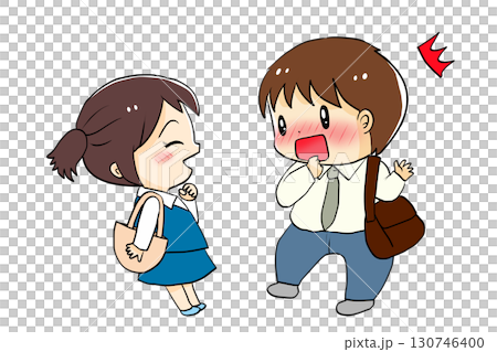 一個大笑的女孩和一個驚訝得臉紅的男人 130746400