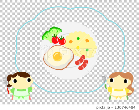 一位繫著圍裙的女士介紹早餐菜單：煎蛋 130746484