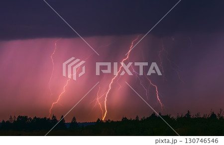 Lightning storm in the sky, lightning bolts in the storm clouds 130746546
