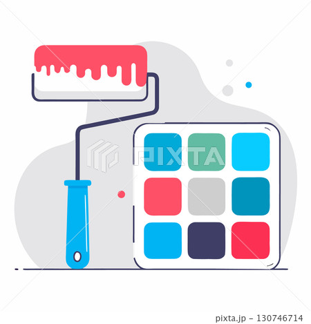 Color swatches and paint roller image. Home renovation concept. Flat vector illustration. 130746714
