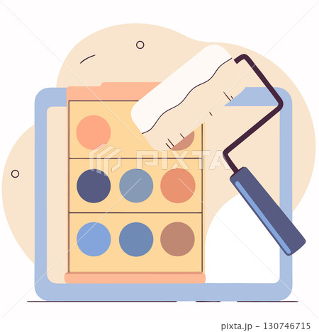 Paint roller with color palette image. Flat vector illustration. 130746715