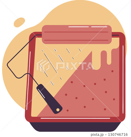 Flat painting tools image. Painting roller and tray. Vector illustration. 130746716