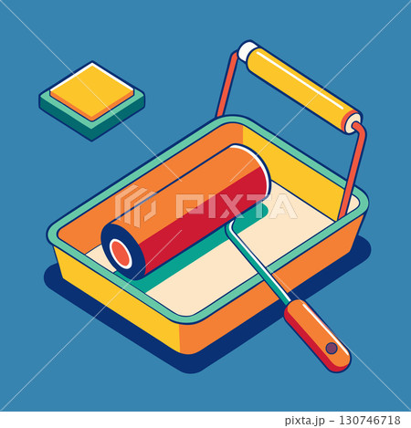 Painting tools image. Painting roller and tray. Cartoon vector illustration. 130746718