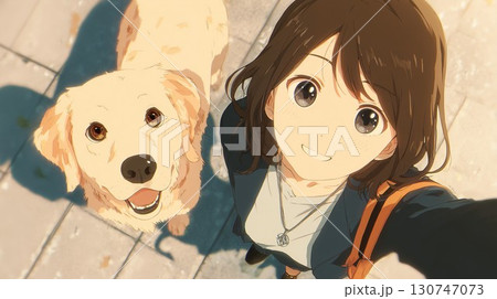 犬とお散歩する女の子 130747073
