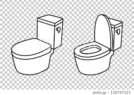 Illustration set of a simple toilet and a toilet with an open lid 130747223