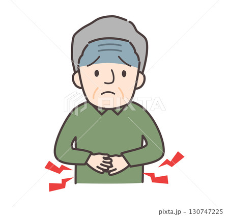 お腹が痛い高齢男性のイラスト お腹が痛い高齢男性のイラスト 130747225