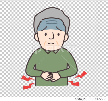 お腹が痛い高齢男性のイラスト お腹が痛い高齢男性のイラスト 130747225