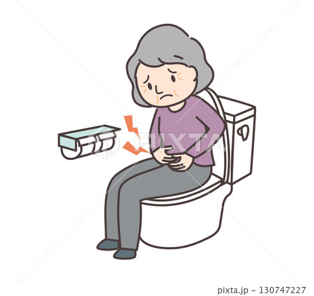 トイレに座るシニア女性（腹痛）のイラスト 130747227