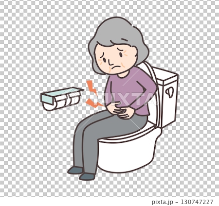 トイレに座るシニア女性（腹痛）のイラスト 130747227