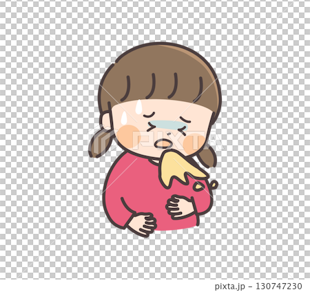 一個女孩感覺不舒服並嘔吐的插圖 130747230