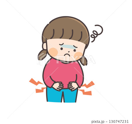 お腹が痛い小さな女の子のイラスト 130747231