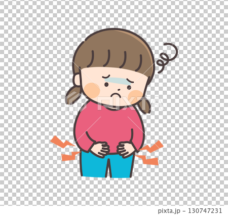 お腹が痛い小さな女の子のイラスト 130747231
