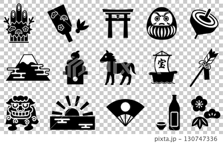 Silhouette illustration set of New Year's lucky charms and traditional items 130747336