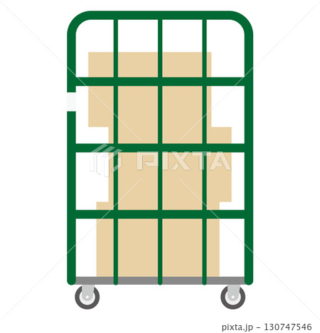 ダンボールが乗ったカゴ台車のイラスト 130747546