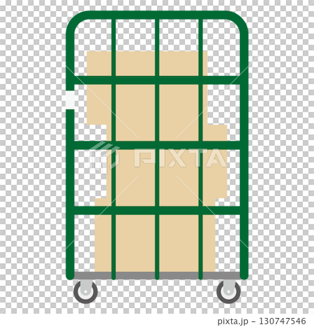 ダンボールが乗ったカゴ台車のイラスト 130747546