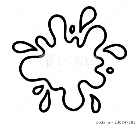Hand drawn outline of single ink splash. Abstract vector blot with dripping drops. Simple sketch style isolated design element. Coloring page. Hand drawn outline of single ink splash. Abstract vector blot with dripping drops. Simple sketch style isolated design element. Coloring page. 130747593