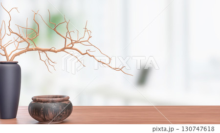 The Black terracotta Decor Japanese style for Background concept 3d Rendering. 130747618