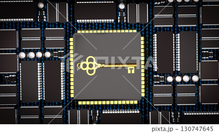The Key on PCB board for IT security concept 3d Rendering. 130747645