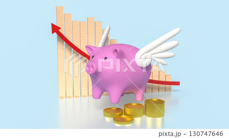 The Piggy Bank and gold coins for earn or saving concept 3d Rendering. 130747646