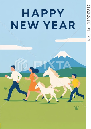 2026年_年賀状_素材_縦_イラスト_シンプル_家族_01 130747817