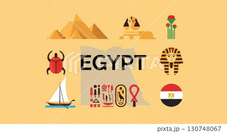 Egypt Travel and Culture Vector Icon Set on Desert Background 130748067
