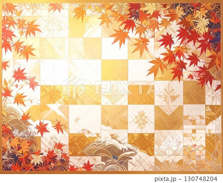紅葉の秋　和柄背景　イラスト 130748204