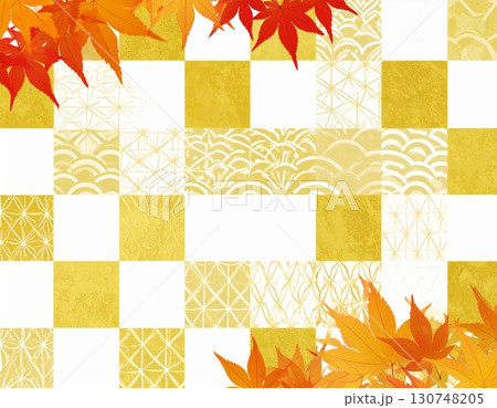 紅葉の秋　和柄背景　イラスト 130748205