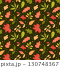 Autumn pattern vector. Fall leaves seamless background. Flat and doodle seasonal elements. Colorful hand drawn botanical pattern. Yellow, green and red colors. 130748367