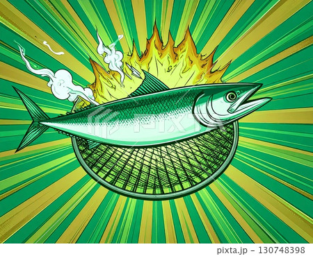 七輪で焼く秋刀魚　イラスト 130748398