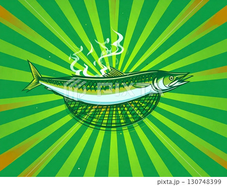 七輪で焼く秋刀魚　イラスト 130748399