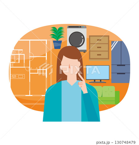 家具の配置に迷う女性 家具の配置に迷う女性 130748479