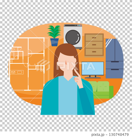 家具の配置に迷う女性 家具の配置に迷う女性 130748479