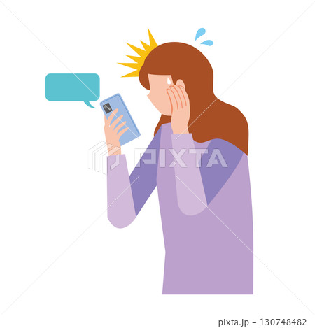 連絡をもらい驚く女性 130748482