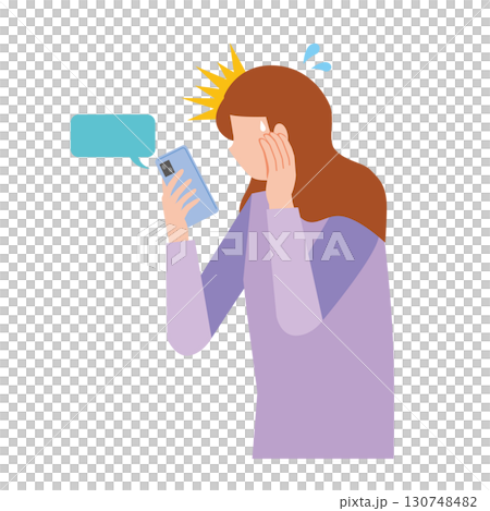 連絡をもらい驚く女性 130748482