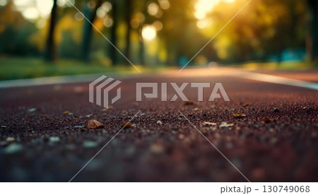 A picturesque running track with grass and trees, embodying the spirit of spring and outdoor exercise 130749068