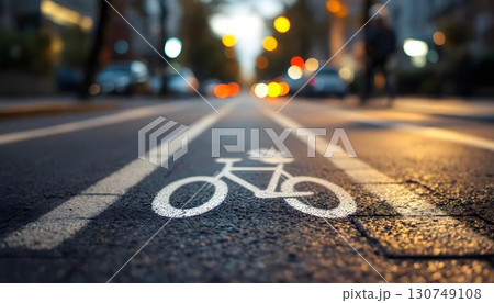 Nighttime view of a bicycle art on the road, symbolizing spring biking and outdoor adventures 130749108