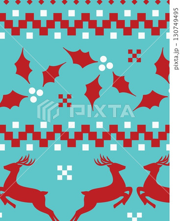 festive christmas pattern with holly leaves reindeer snowflakes and geometric borders 130749495