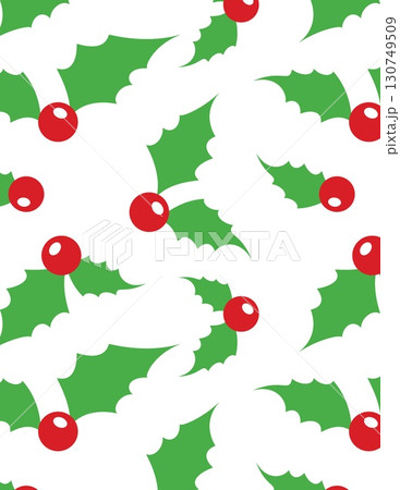 festive Christmas holly pattern with green leaves and red berries for holiday decor 130749509