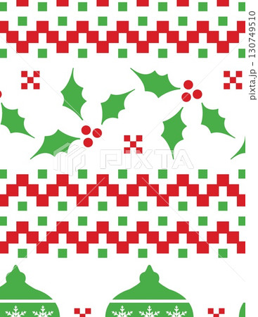 festive holiday pattern featuring holly leaves and geometric designs in christmas colors 130749510