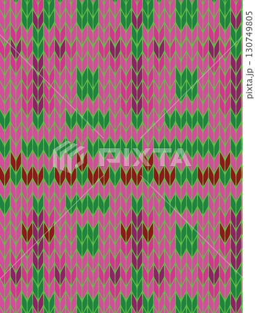 intricate knitted pattern with vibrant pink green and brown geometric shapes for textiles or craft projects 130749805