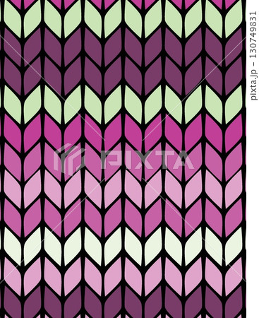 intricate geometric pattern featuring repeating chevron shapes in shades of purple and pink with green accents 130749831