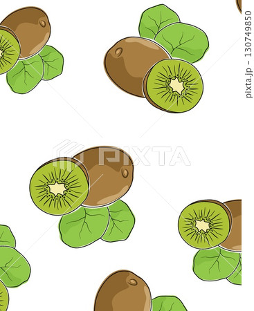 decorative kiwi slices with fresh leaves and whole kiwis pattern for food design or fabric backgrounds decorative kiwi slices with fresh leaves and whole kiwis pattern for food design or fabric backgrounds 130749850