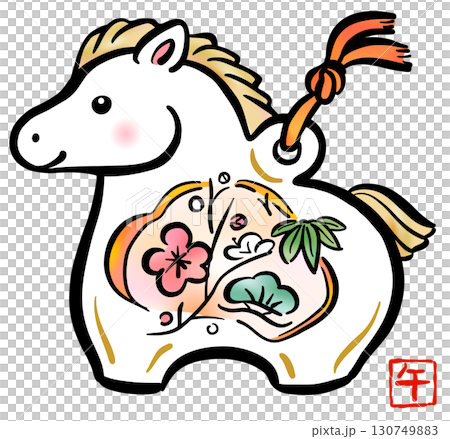 Cute clay bell illustration for the Year of the Horse 130749883