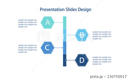 4つの要素の年表のインフォグラフィックス。16:9のスライドのテンプレート 130750017
