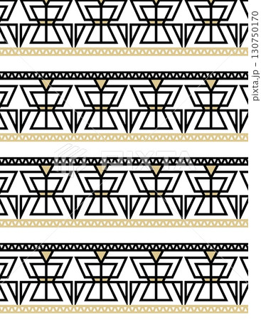 intricate black and gold tribal pattern with geometric motifs on white background 130750170