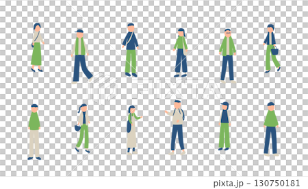 秋を過ごす人々のイラストセット 秋を過ごす人々のイラストセット 130750181